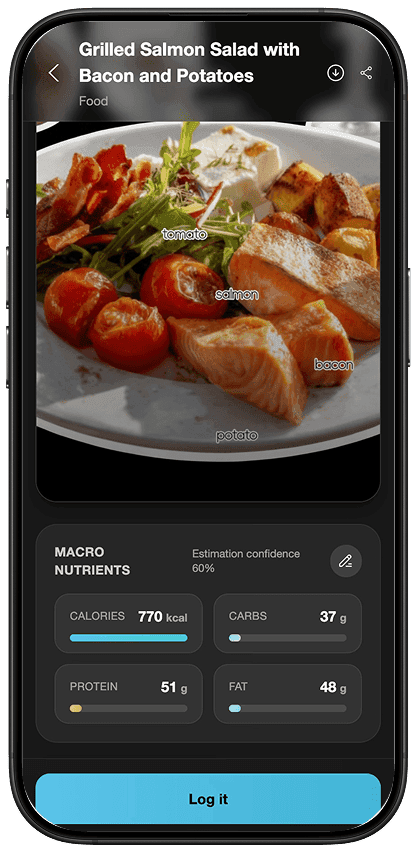 Eatibo mobile food scan result with nutrition estimates